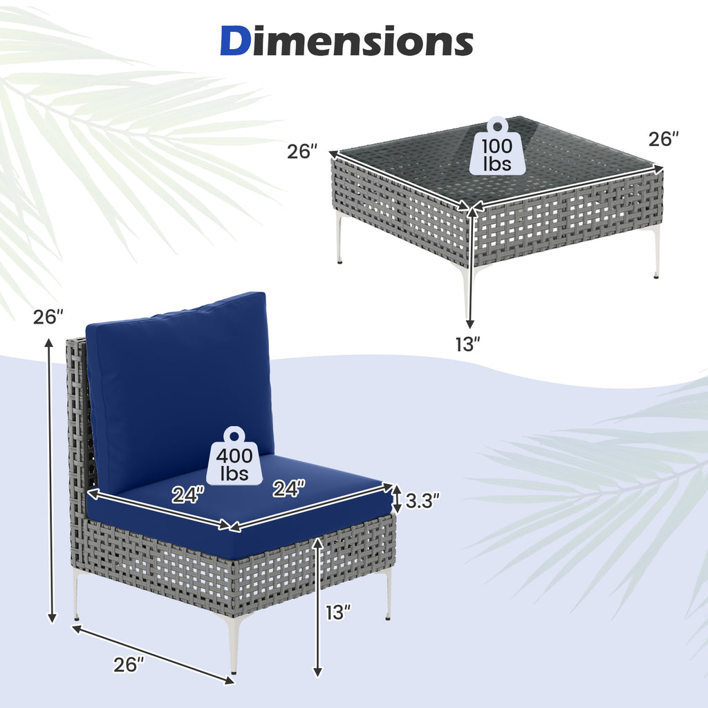 3 Pieces PE Rattan Conversation Chairs with Coffee Table, Navy