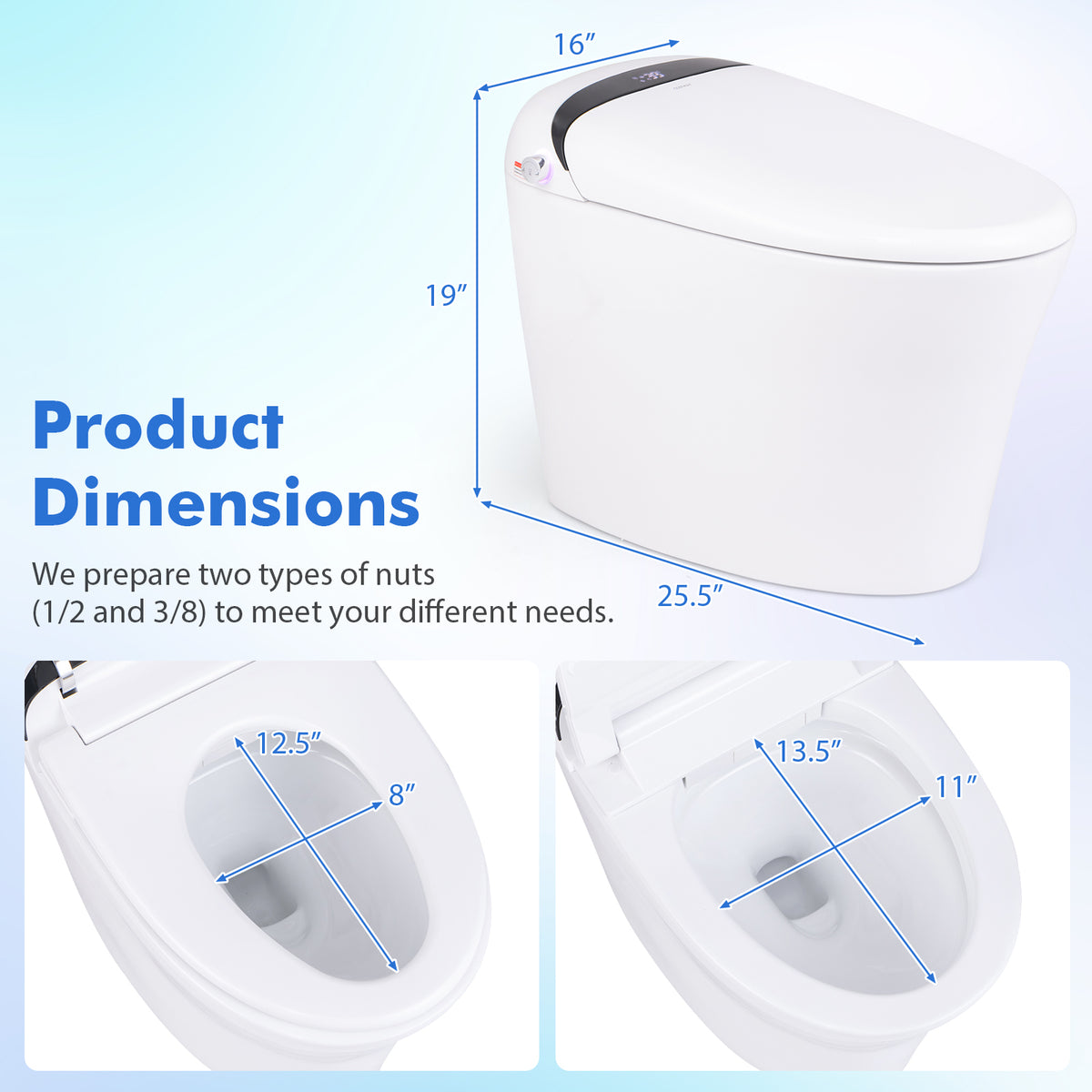 One-Piece Elongated Smart Toilet Bidet 1.28 GPF, Dual-flush