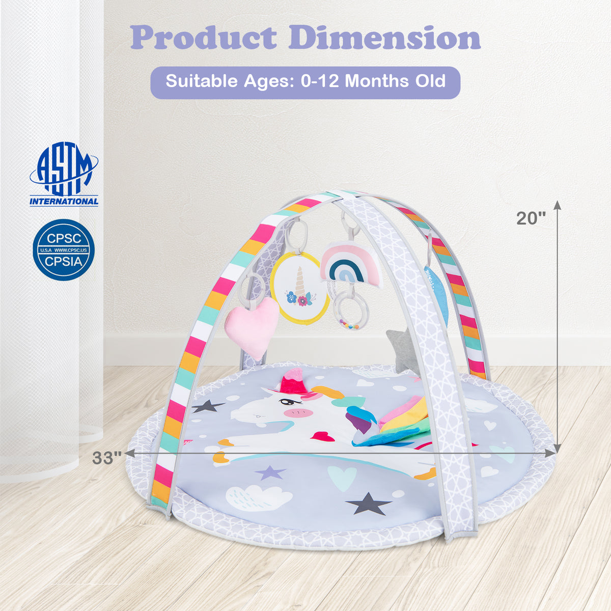 Baby Play Gym Mat 7-in-1 Tummy Time Activity Mat with Detachable Toys - Multicolor