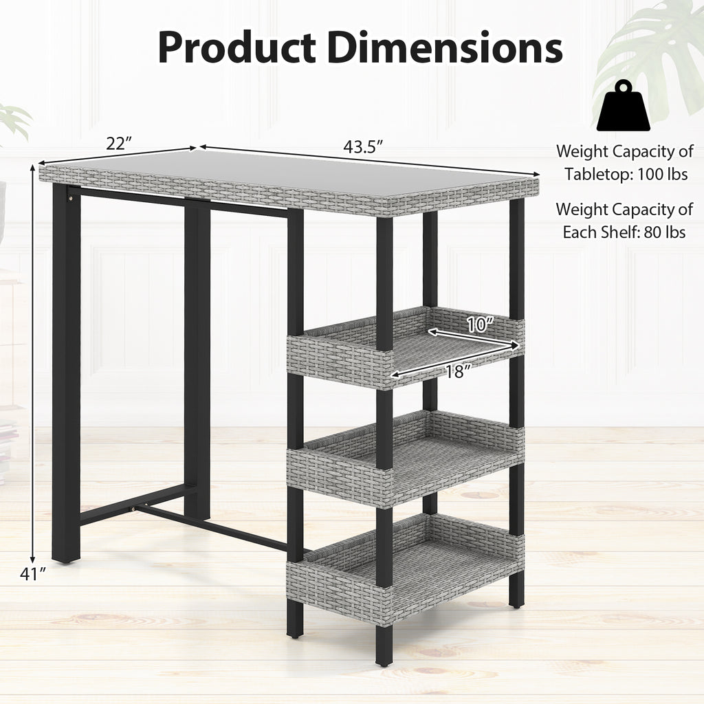43.5 Inch Outdoor Bar Table with Tempered Glass Top