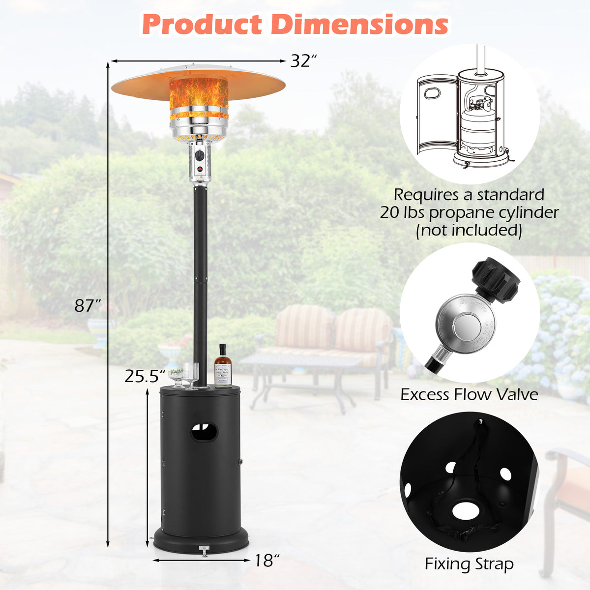48000 BTU Propane Patio Heater with Round Table Design