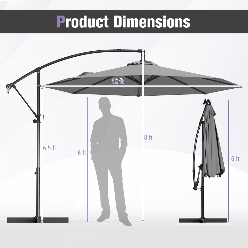 10x8 Cantilever Umbrella with 360° Rotation - Gray