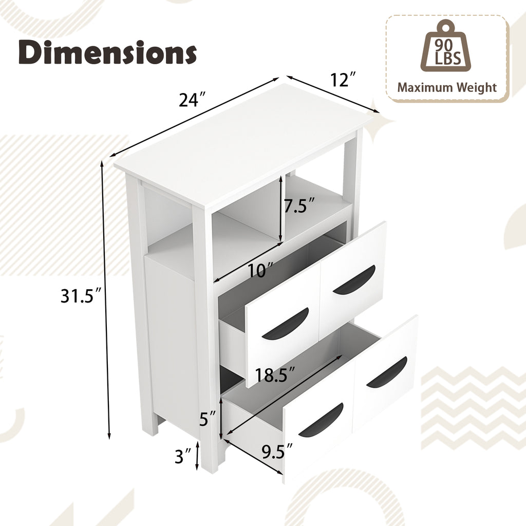 24 Inch Floor Cabinet with 2 Open Compartments and Drawers
