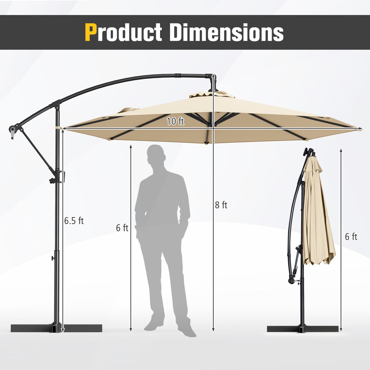 10x8 Cantilever Patio Umbrella with 360° Rotation - Beige