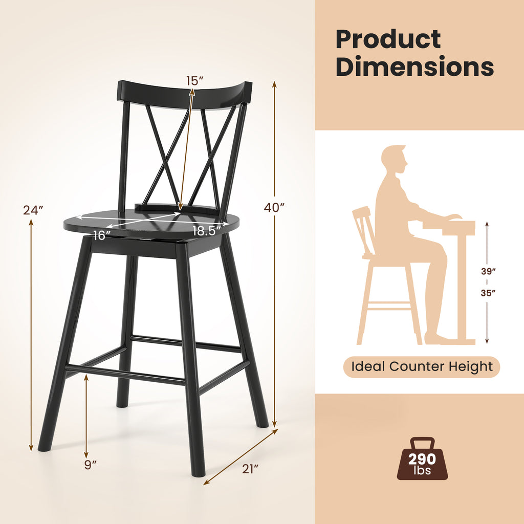 Windsor Bar Stool Set of 2 with Ergonomic Backrest - 24 inches