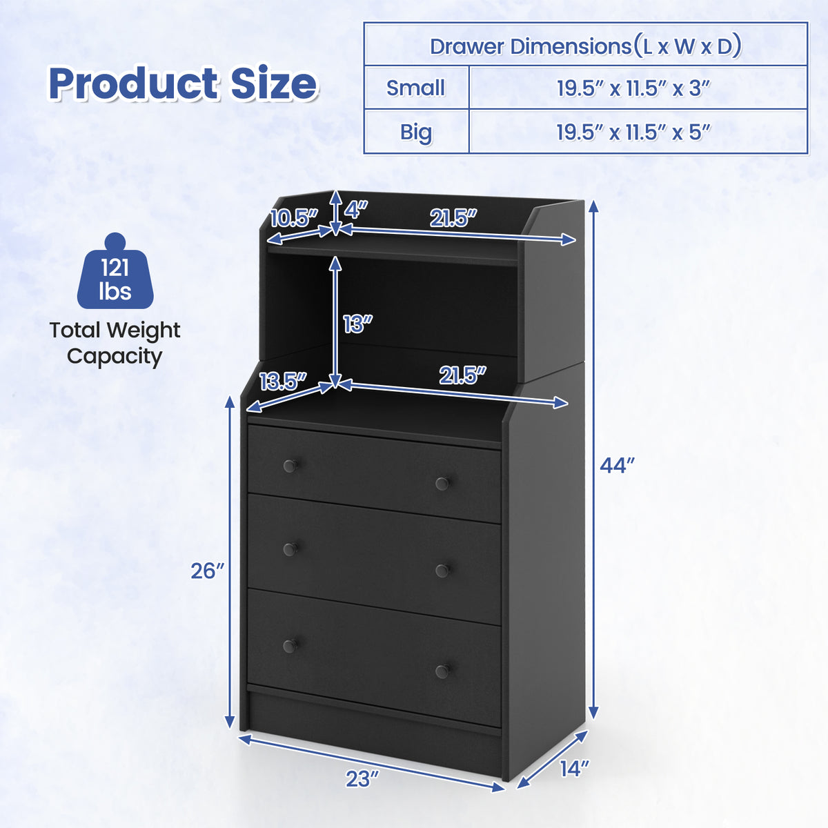Modern Storage Dresser with Anti-Toppling Device - Black