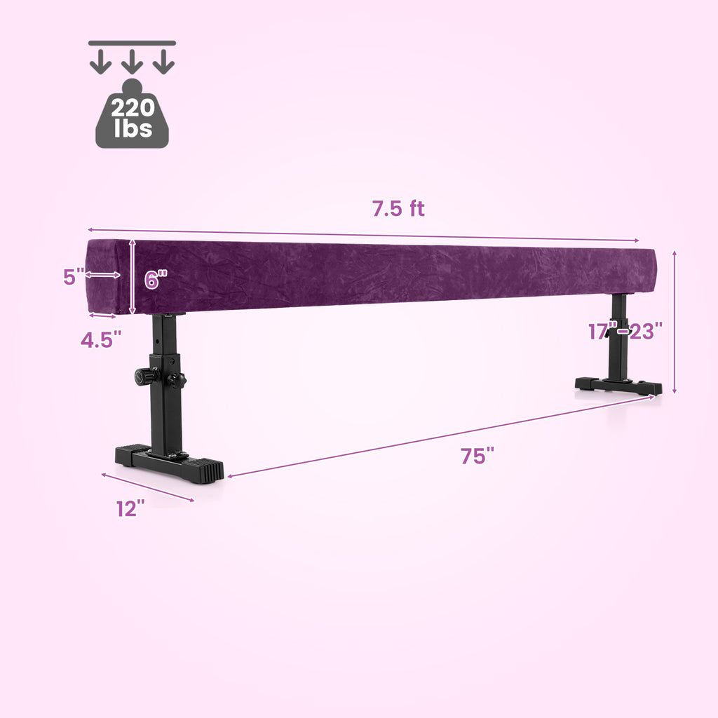 7.5 Feet Adjustable Gymnastics Balance Beam - Purple, 3 Heights