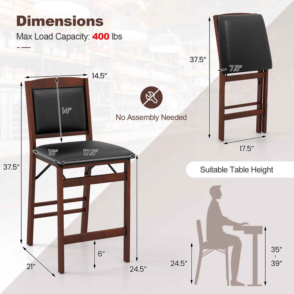 Folding Bar Stools Set of 2 - Brown PVC Leather