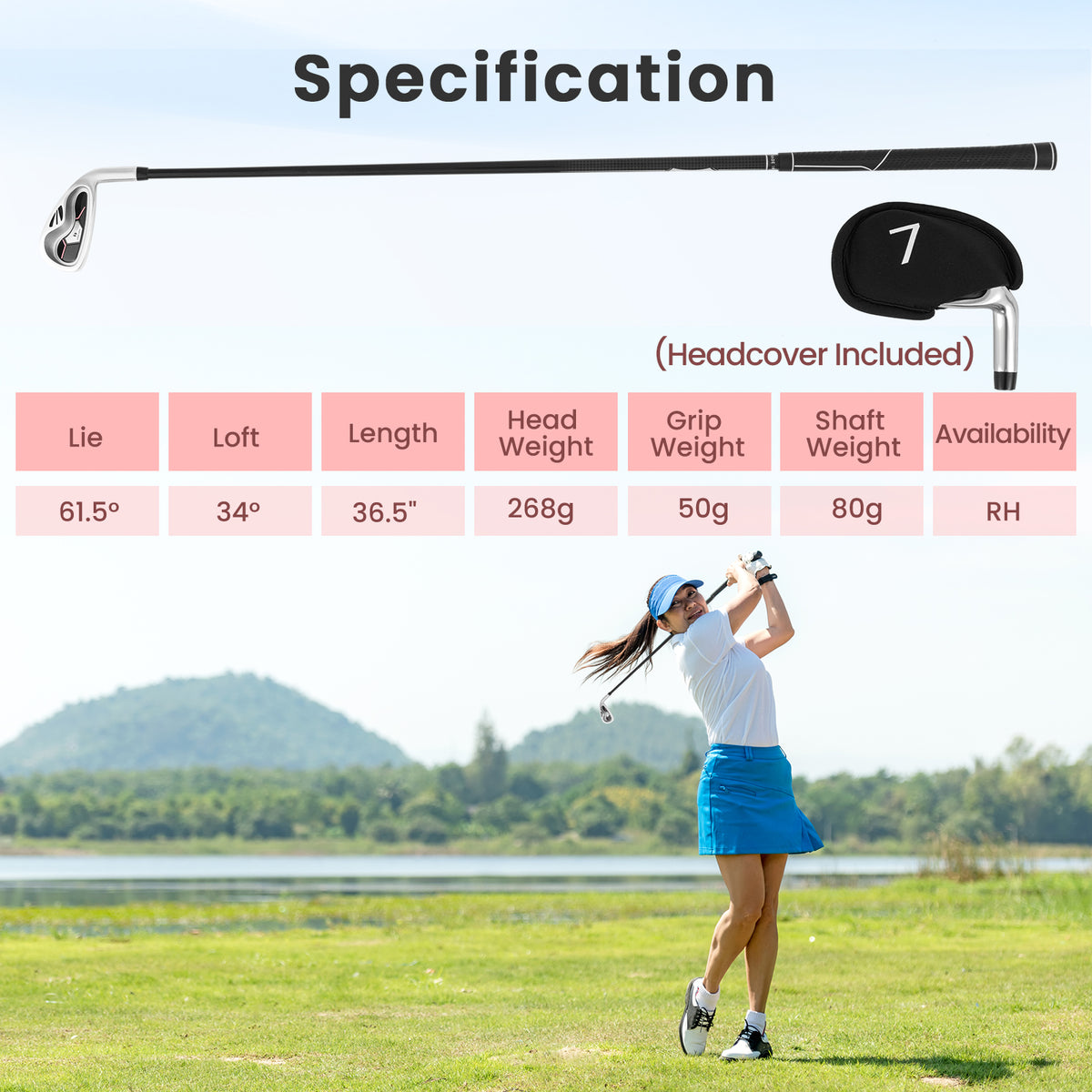 Women’s Iron Golf Club with Graphite Shaft and Headcover - Lightweight Forgiving Design