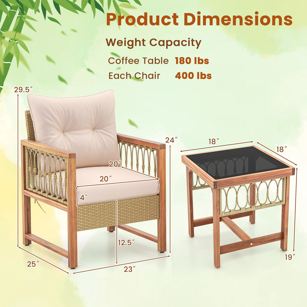3-Piece Patio Furniture Set with Acacia Wood & Rattan - Brown