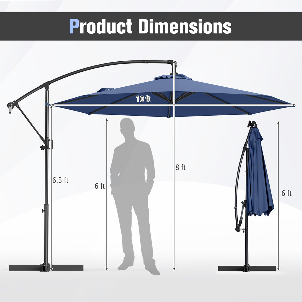 10 Feet Offset Hanging Umbrella Patio Cantilever with Infinite Tilt