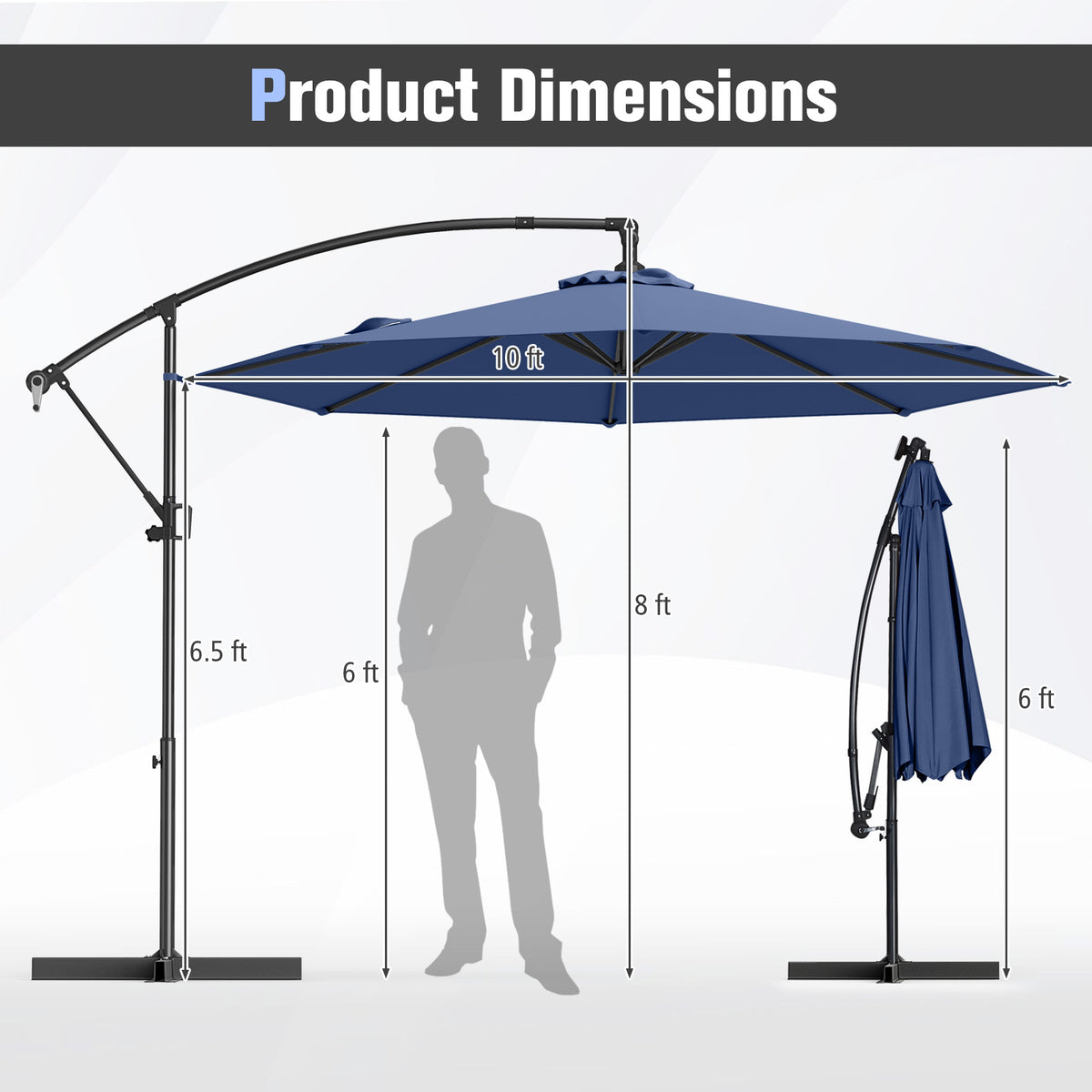 10 Feet Offset Hanging Umbrella Patio Cantilever with Infinite Tilt