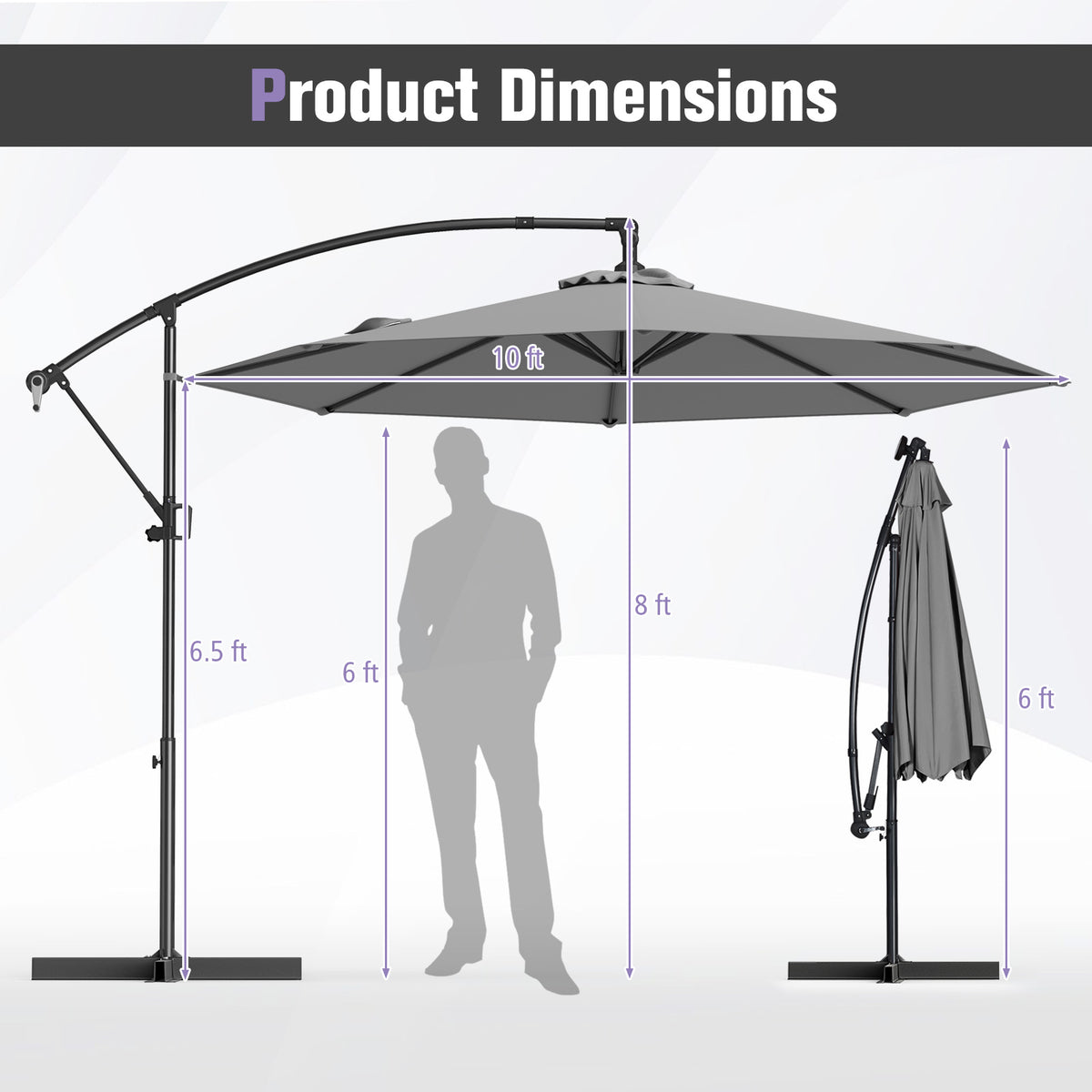 10 Feet Offset Hanging Umbrella Patio Cantilever with Infinite Tilt