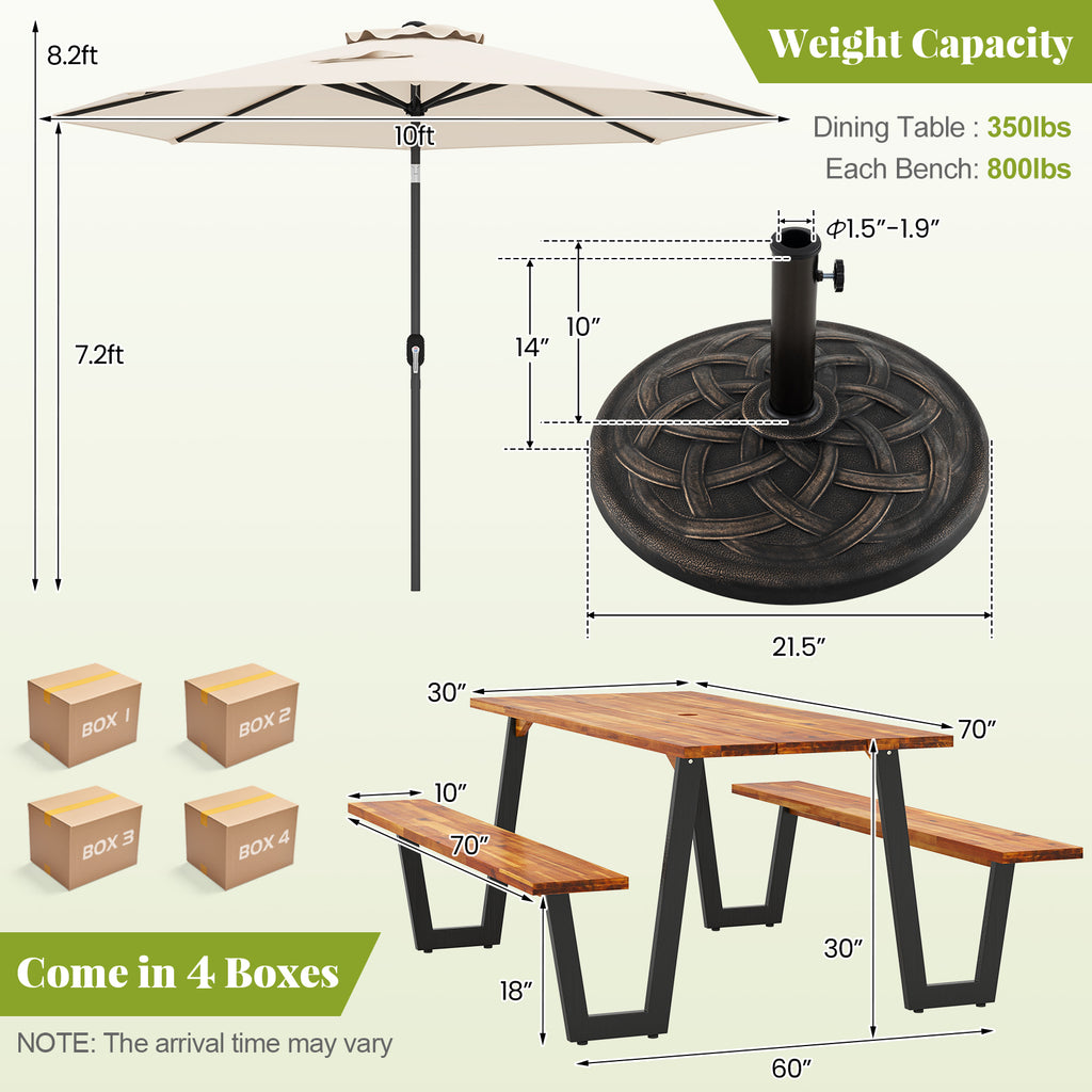 70" Outdoor Dining Table Set for 6 with Umbrella & Base