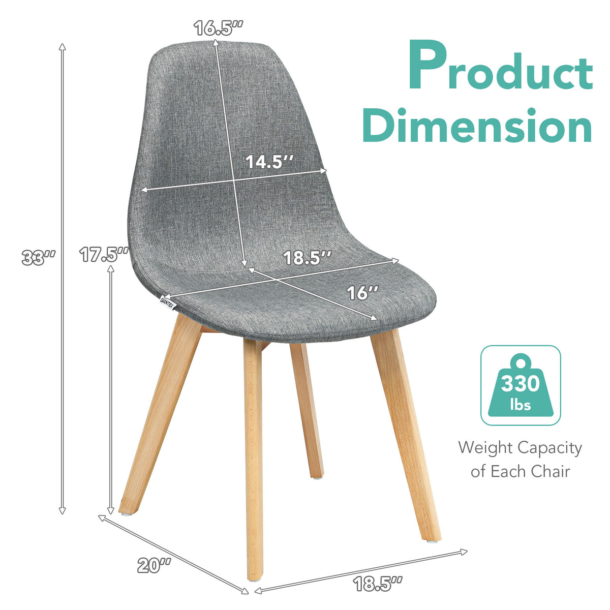 Modern Dining Chair Set of 4 – Wood Legs & Fabric Cushion