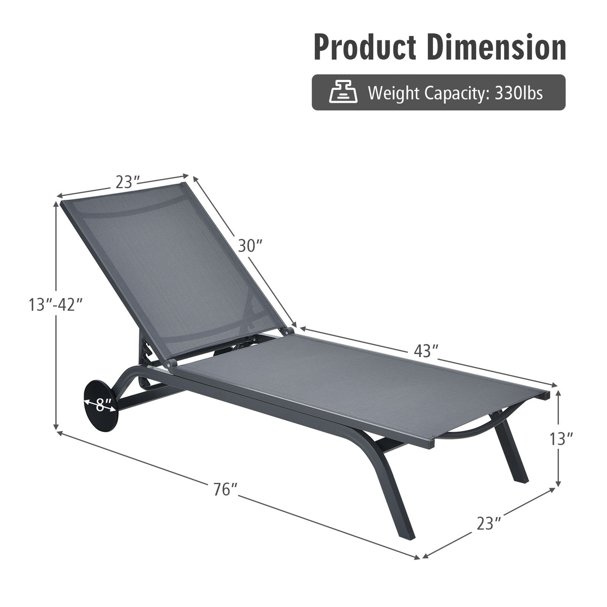 6-Position Adjustable Fabric Outdoor Patio Recliner Chair