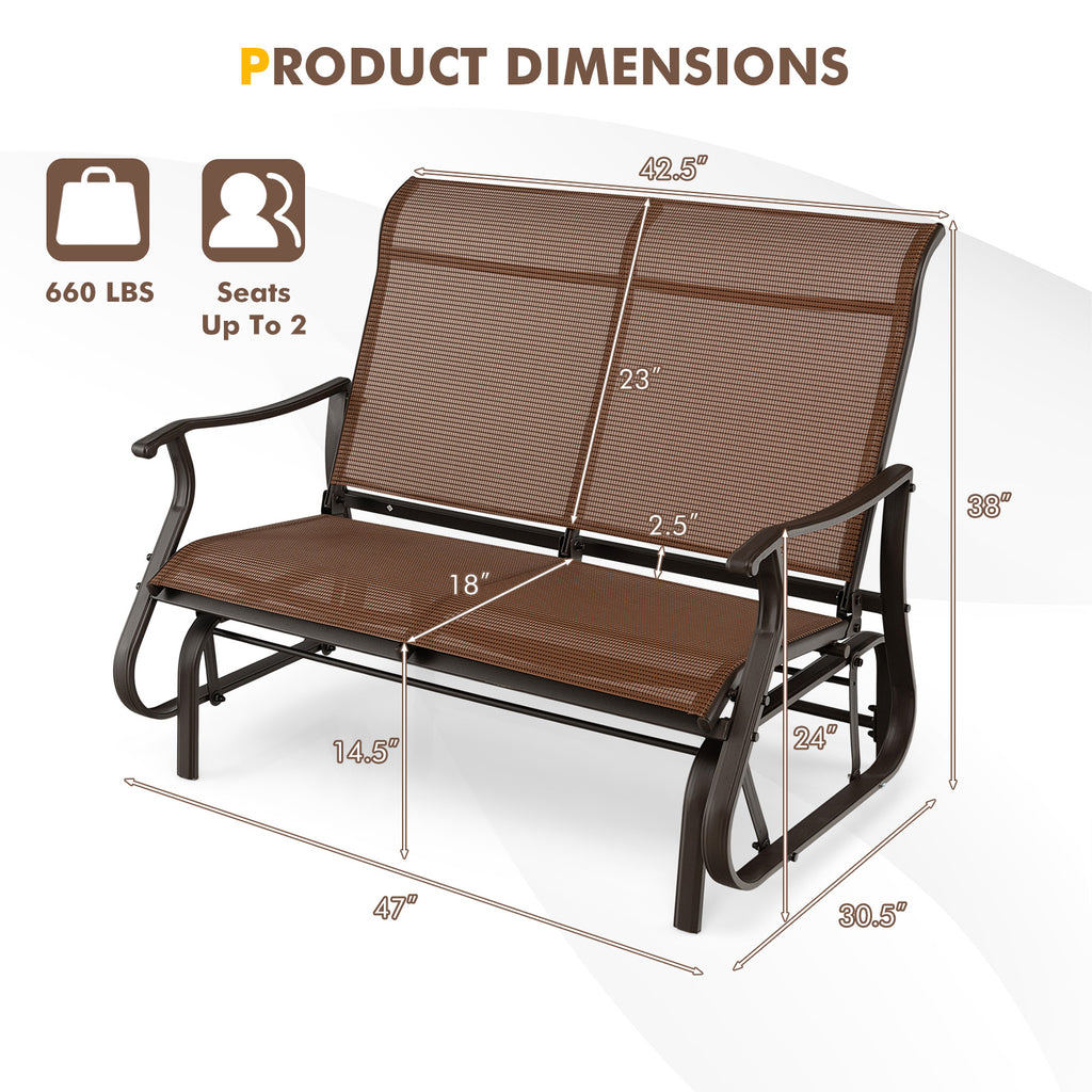 2-Person Patio Glider Bench, Brown - 47 Inch