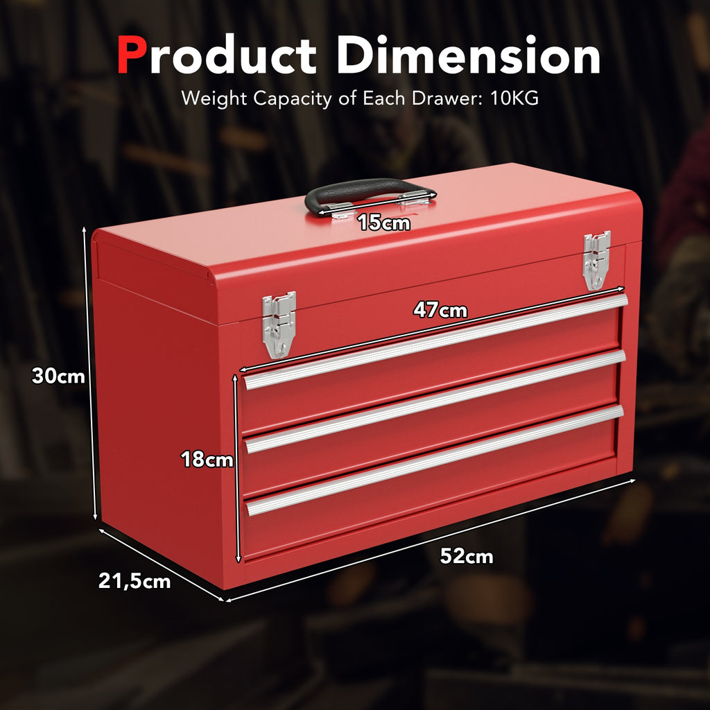Tool Cabinet Box with 3 Drawers - Red