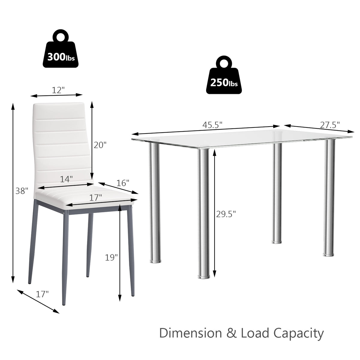 5-Piece Dining Set with 4 PVC Leather Chairs