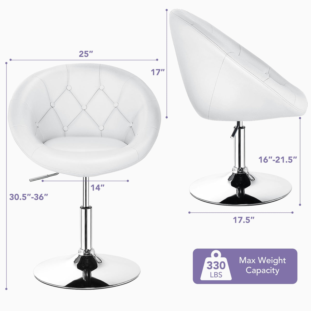 Adjustable Modern Swivel Tufted Accent Chair - White