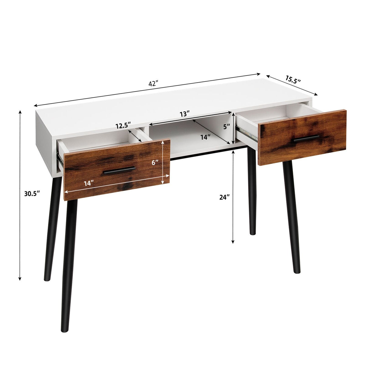 42 Inch Industrial Console Table with 2 Drawers