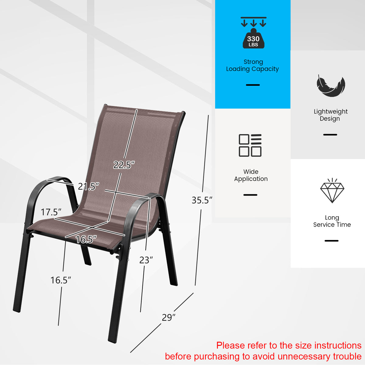 Stackable Patio Dining Chairs Set with Armrest - Brown