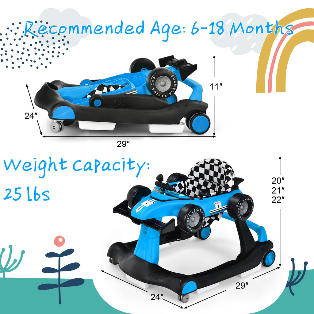 Blue 5-in-1 Baby Walker with Adjustable Height & Speed for 6-18 Months