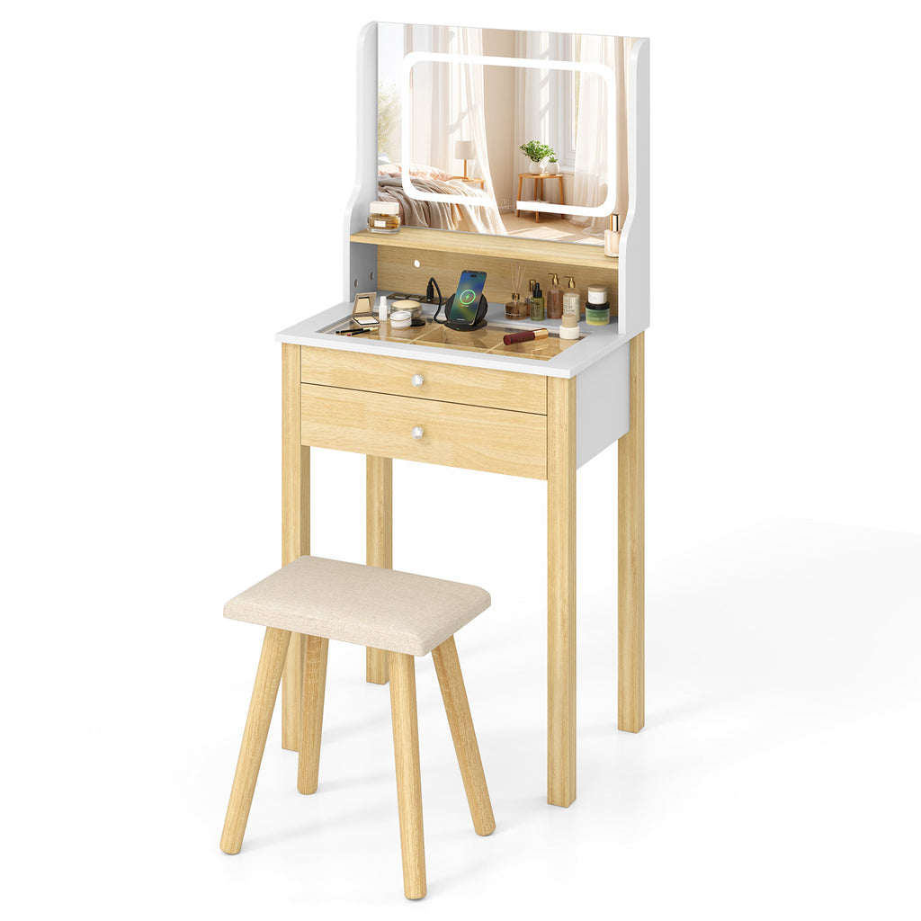 Vanity Desk Set with Flip Top Mirror & Storage – White