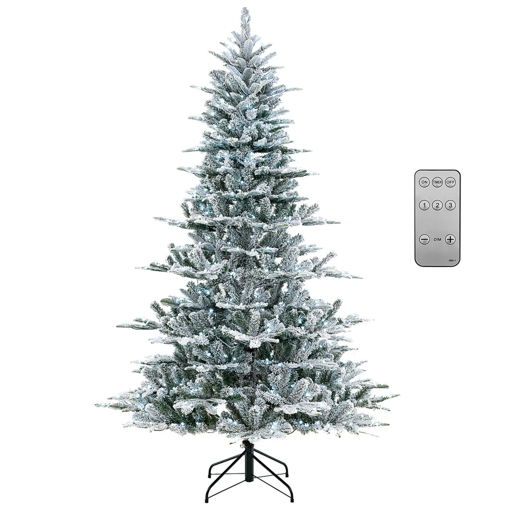 6 Ft Snow Flocked Artificial Christmas Tree with Cool White LED Lights - Full Tips