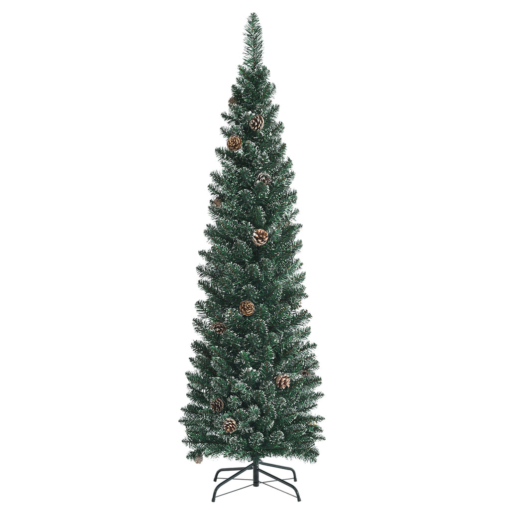 5 ft Snowy Artificial Pencil Christmas Tree with Pine Cones - Space-Saving Holiday Decor