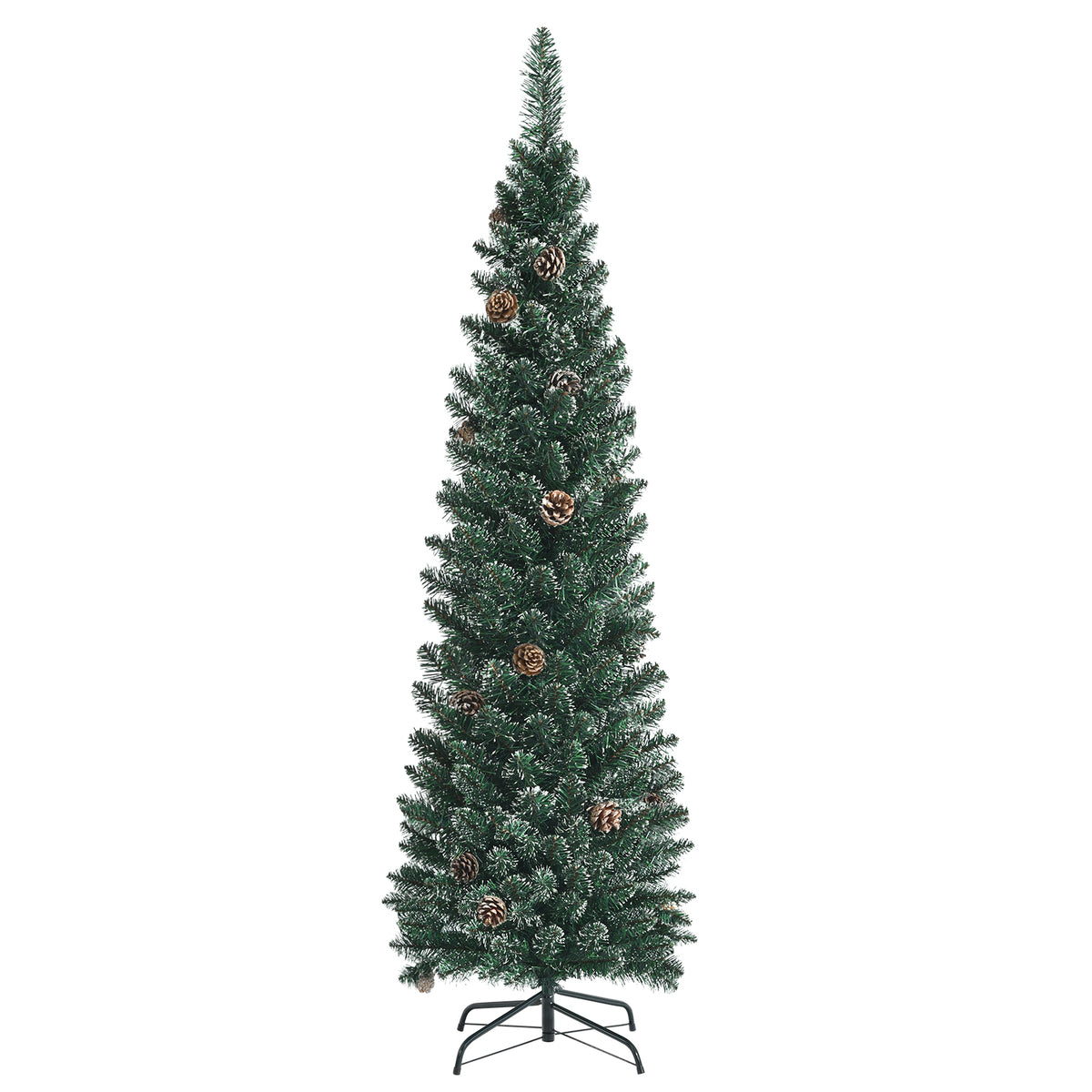 5 ft Snowy Artificial Pencil Christmas Tree with Pine Cones - Space-Saving Holiday Decor