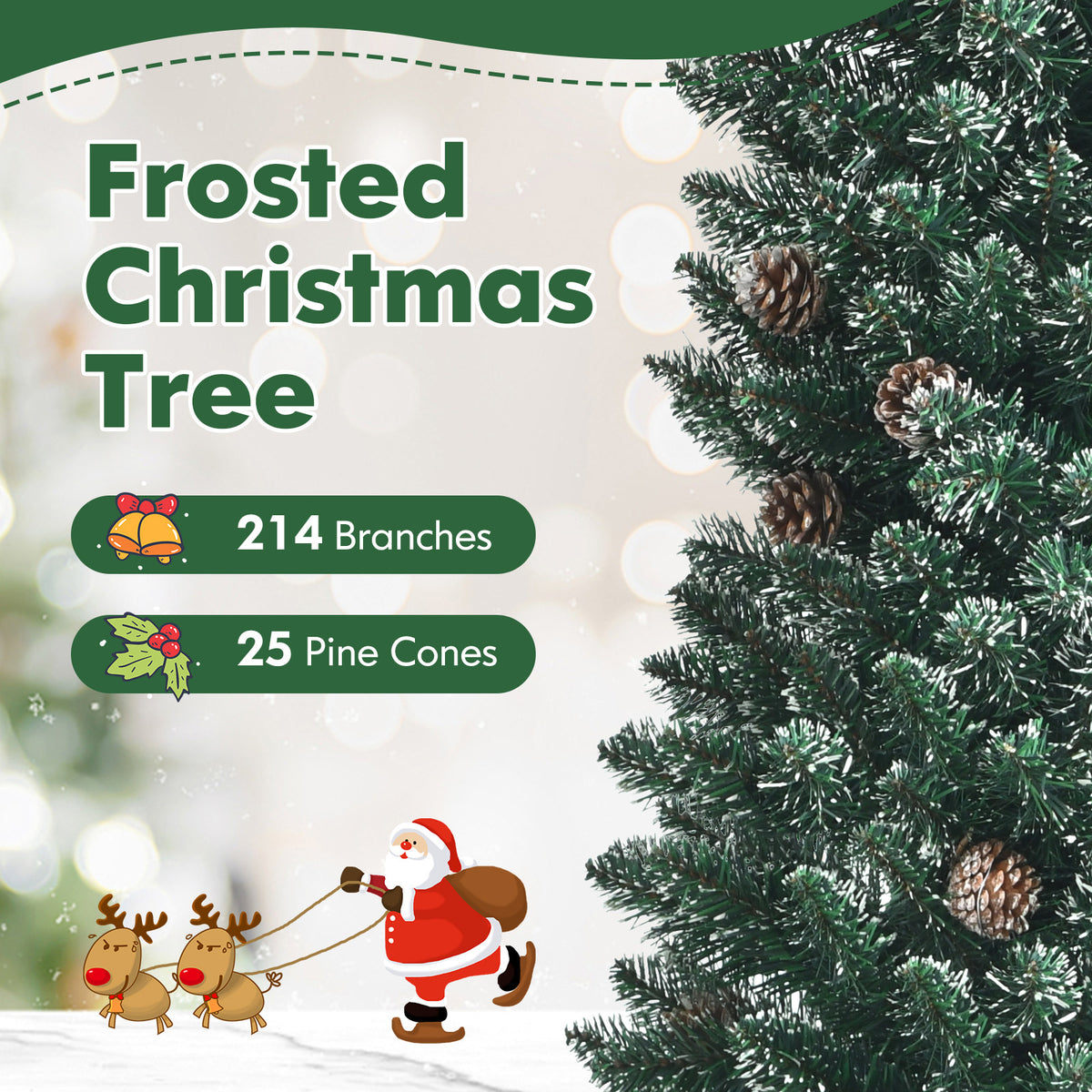 5 ft Snowy Artificial Pencil Christmas Tree with Pine Cones - Space-Saving Holiday Decor