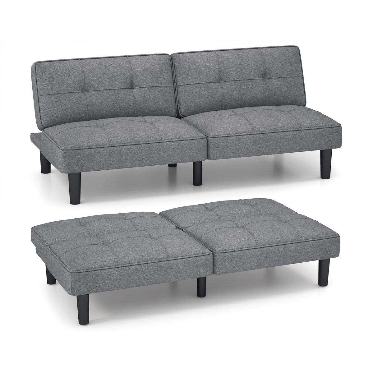 Convertible Futon Sofa Bed with 6-Position Backrest - Gray