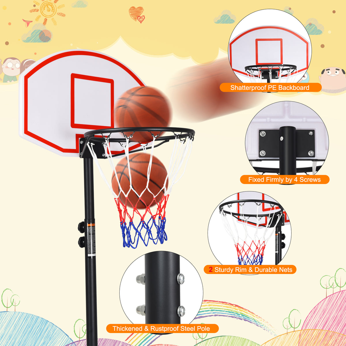 Adjustable Indoor/Outdoor Basketball Hoop System with Wheels