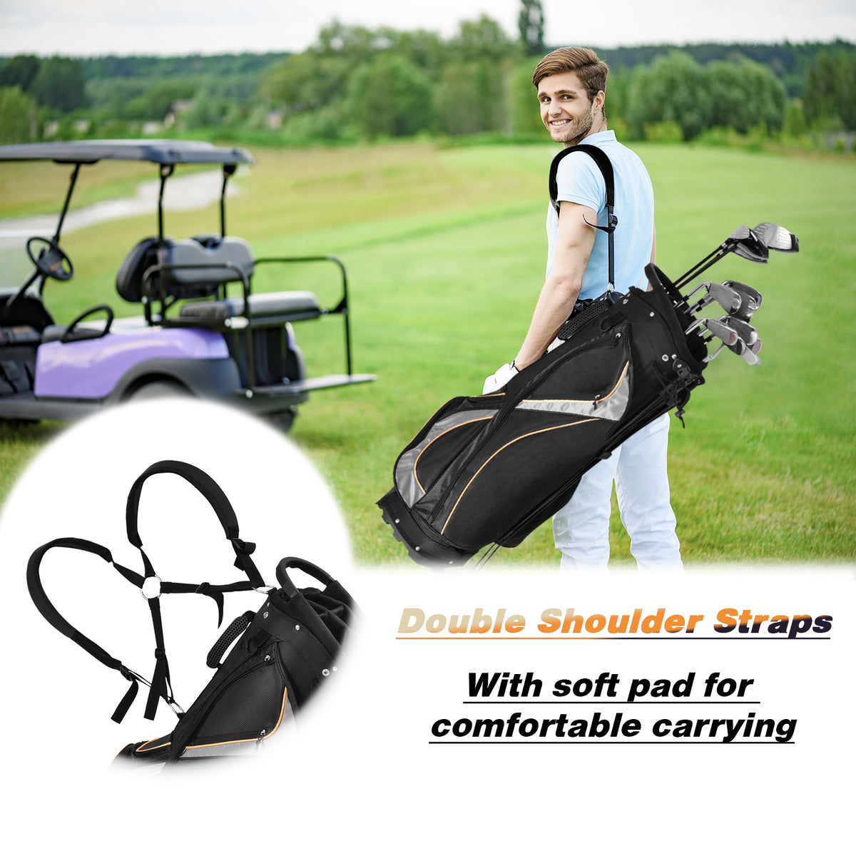 9 Inch Golf Stand Bag with Divider & Multiple Pockets - Costway