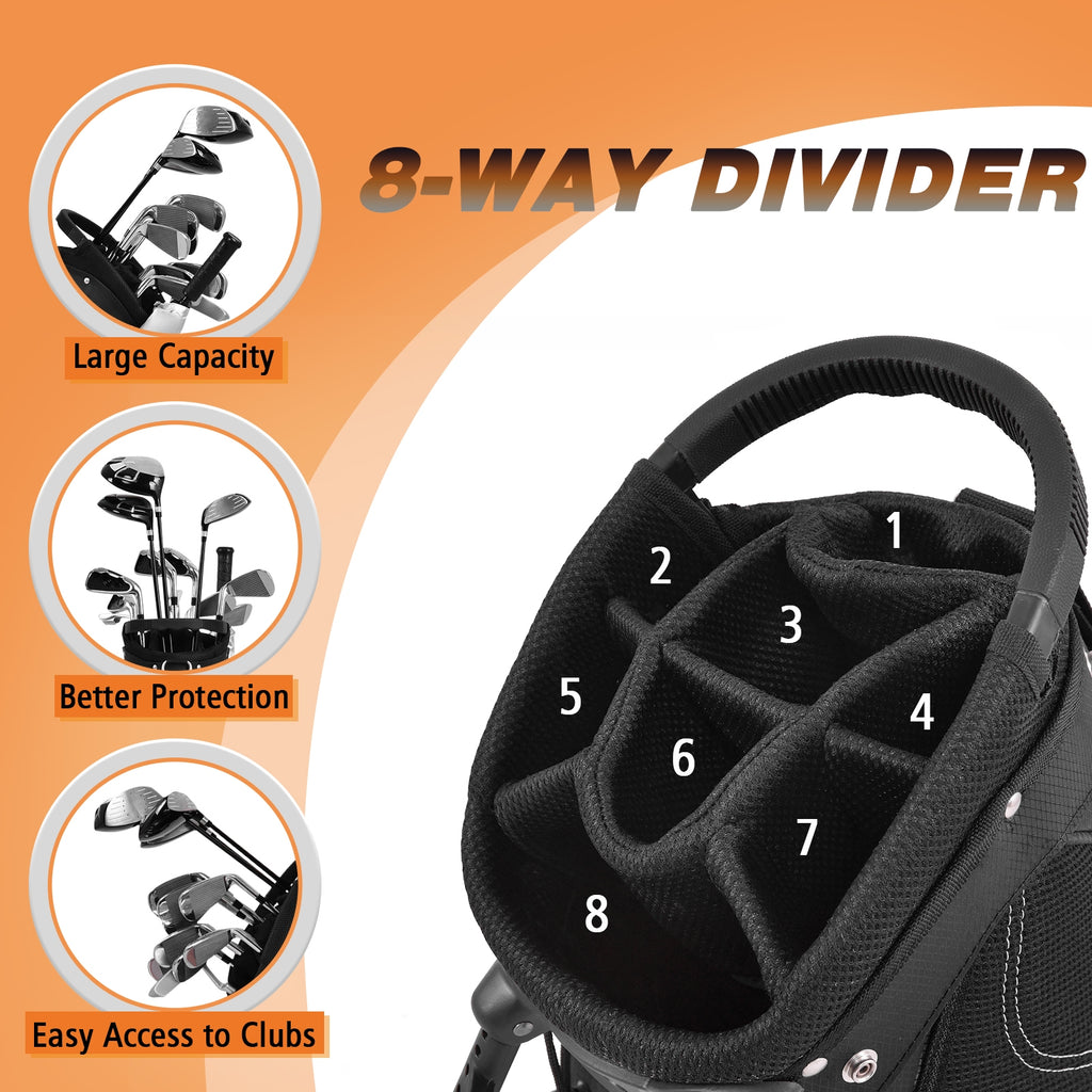 9 Inch Golf Stand Bag with Divider & Multiple Pockets - Costway