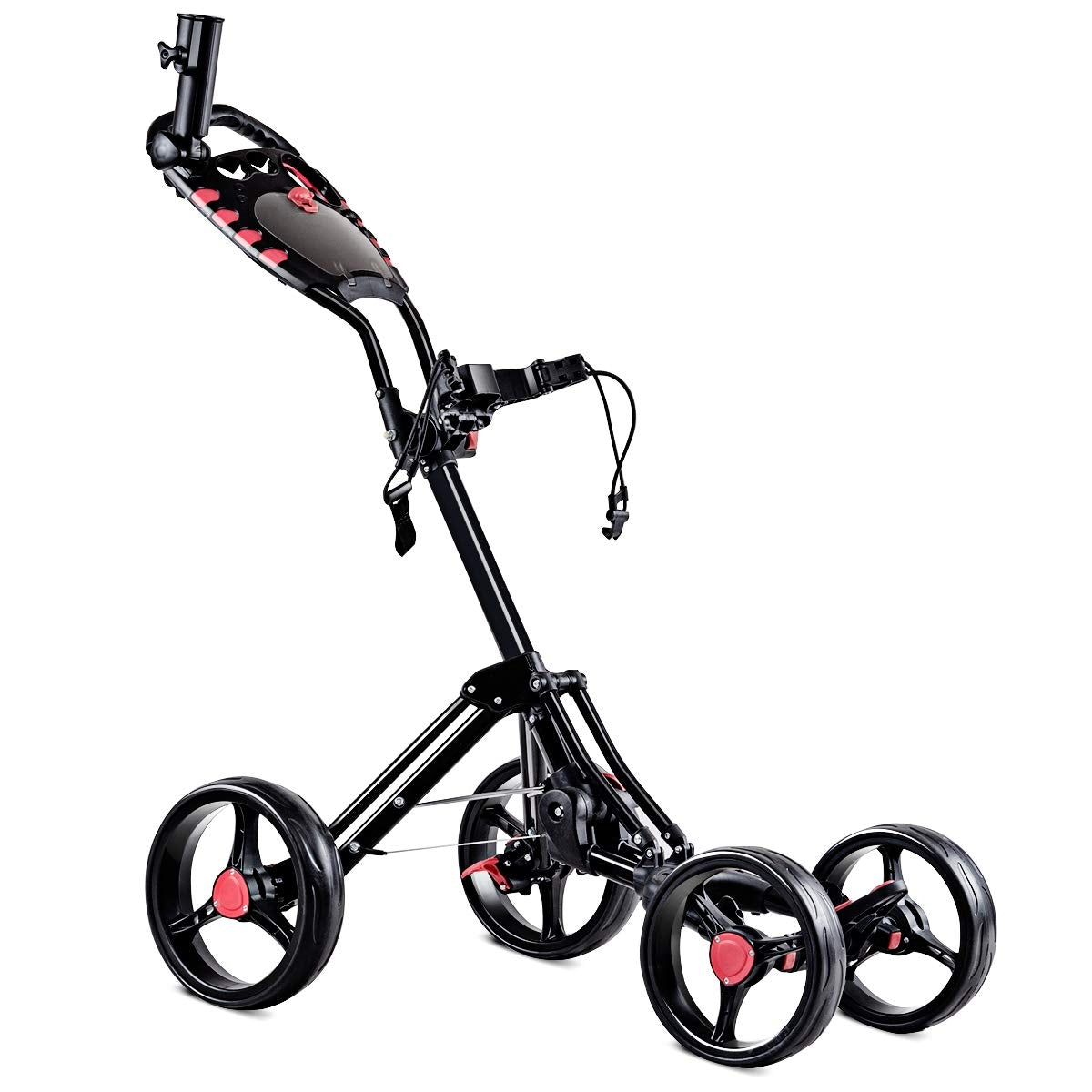4 Wheel Folding Golf Push Cart Trolley with Adjustable Handle & Accessories