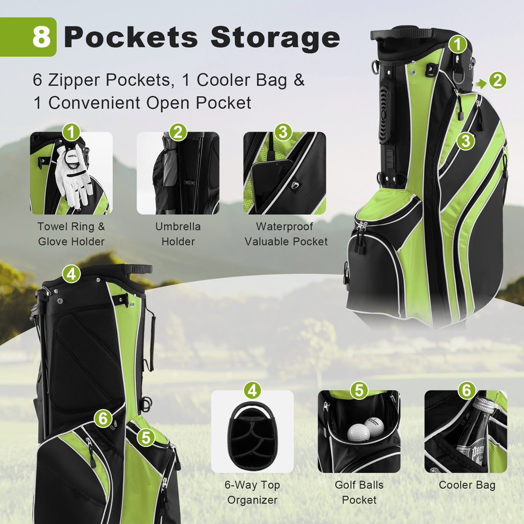 Lightweight Golf Stand Bag with Shoulder Strap - Green