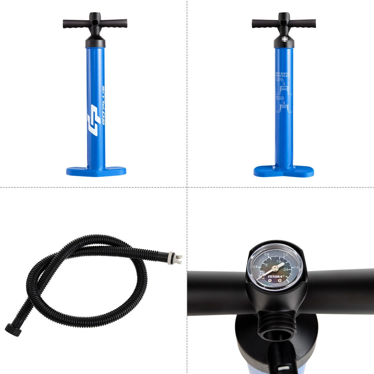 Double Action SUP Hand Pump with Gauge - Inflatable Paddle Board Pump - Costway