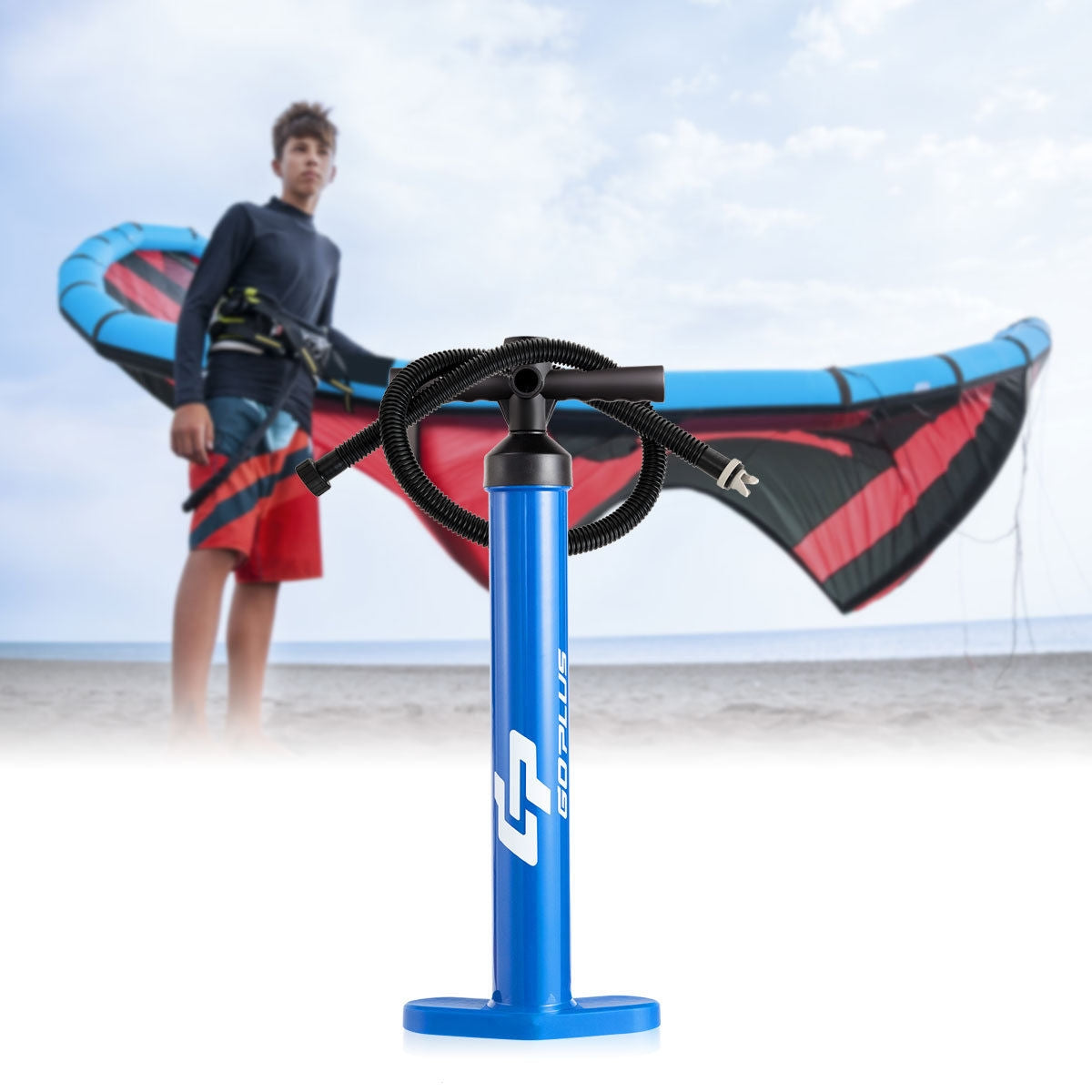 Double Action SUP Hand Pump with Gauge - Inflatable Paddle Board Pump - Costway