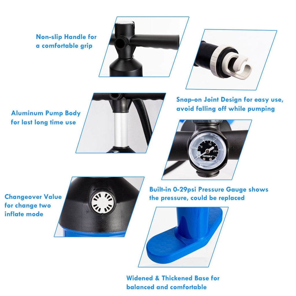 Double Action SUP Hand Pump with Gauge - Inflatable Paddle Board Pump - Costway