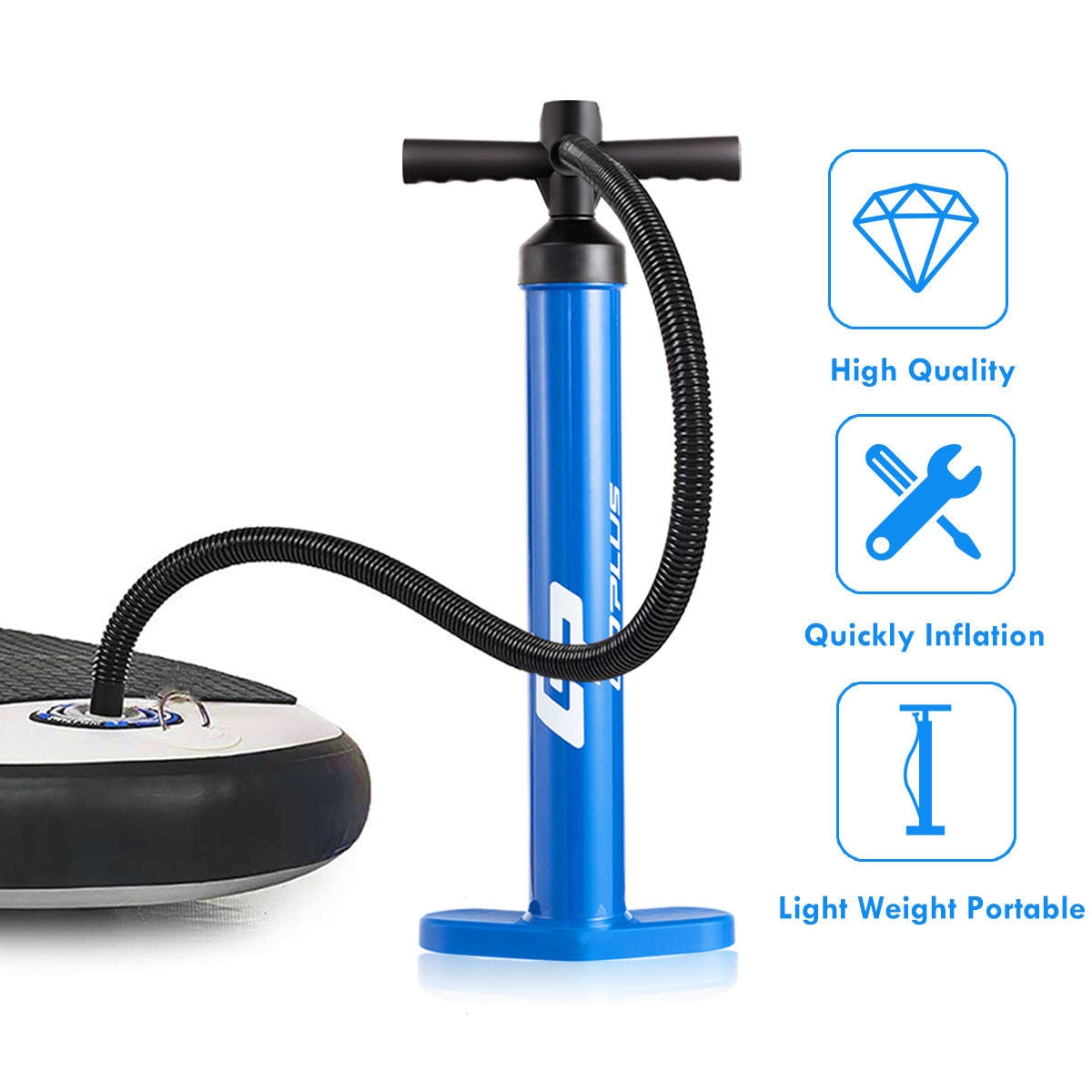 Double Action SUP Hand Pump with Gauge - Inflatable Paddle Board Pump - Costway