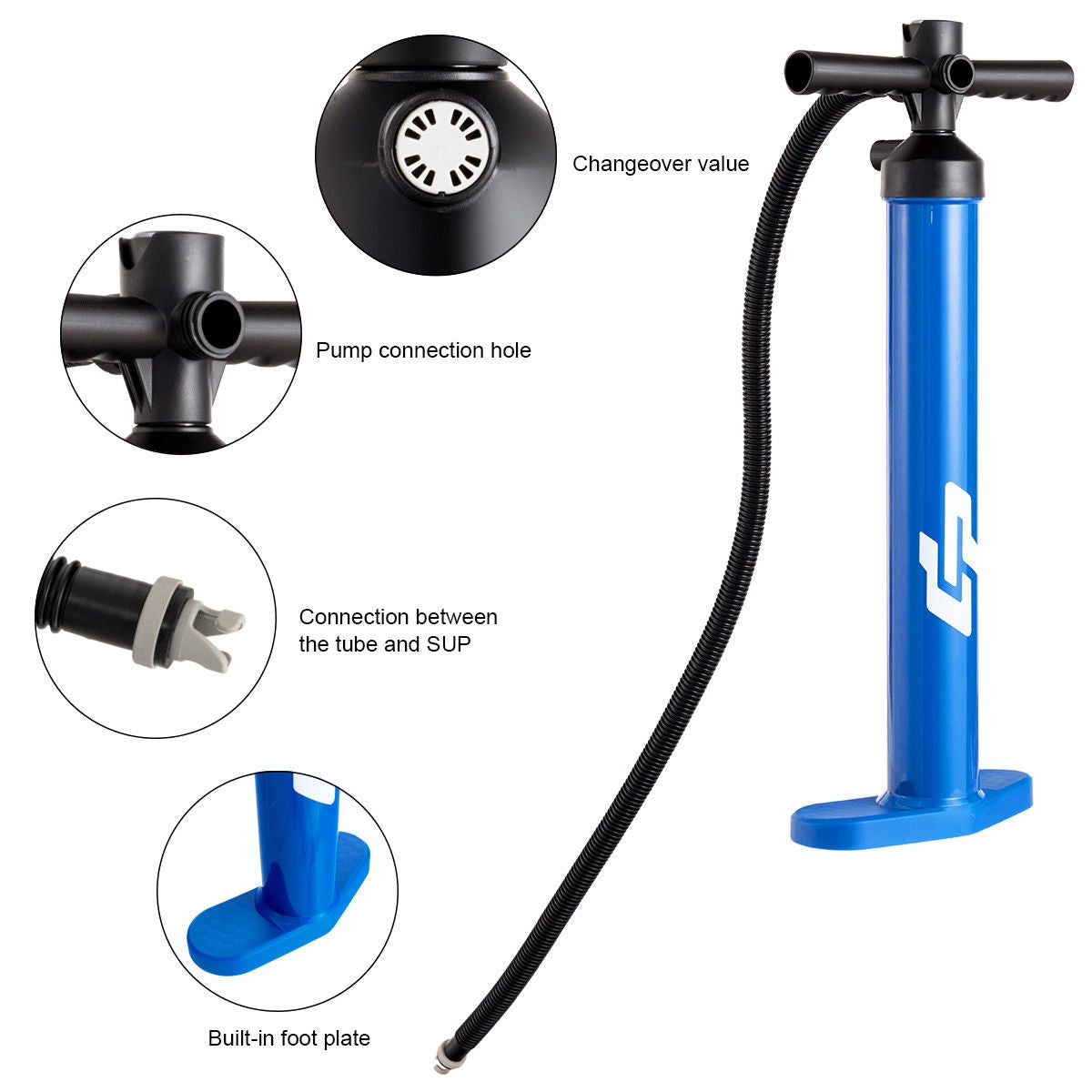 Double Action SUP Hand Pump with Gauge - Inflatable Paddle Board Pump - Costway
