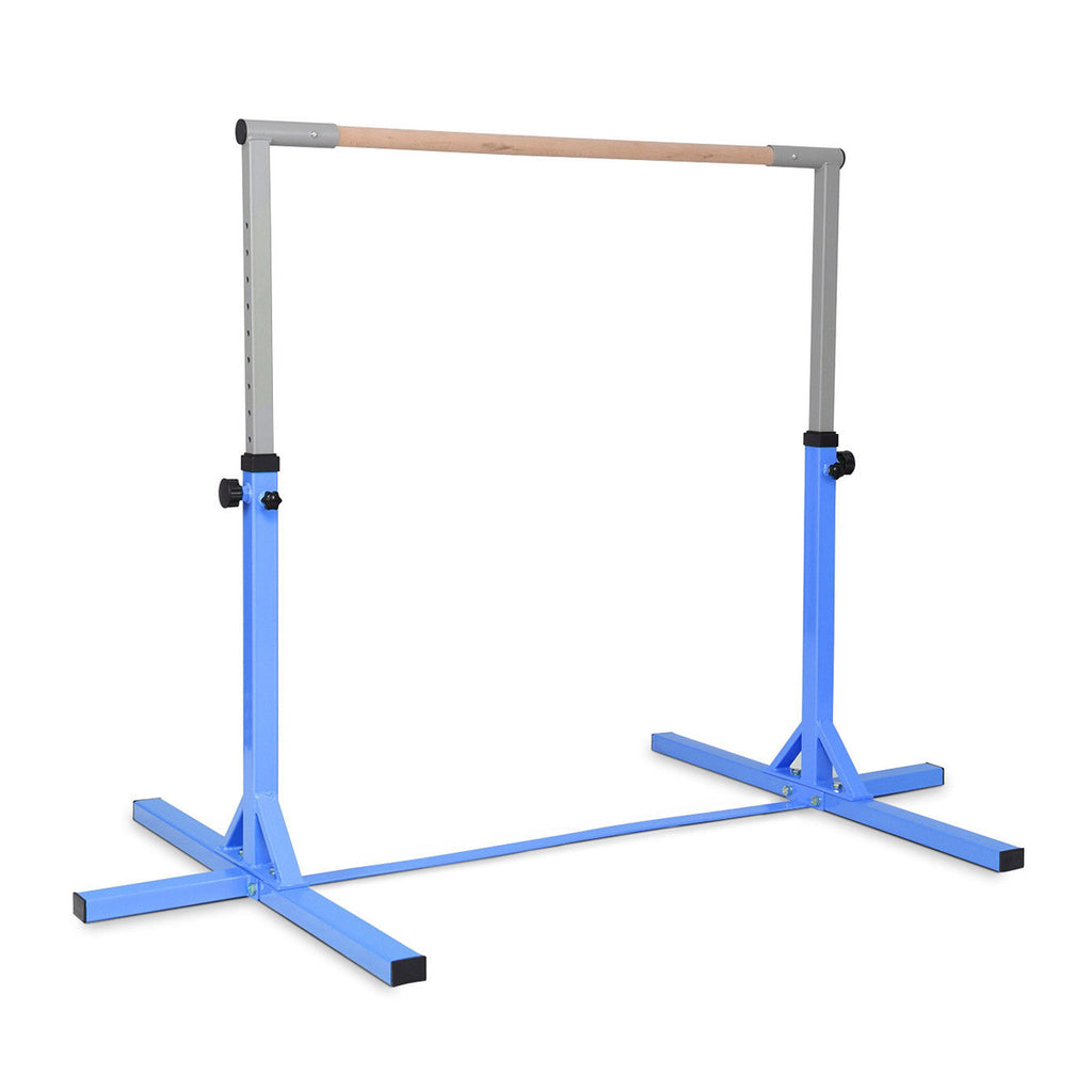Kids Adjustable Horizontal Gymnastics Bar - Blue, Portable & Safe for Home Training