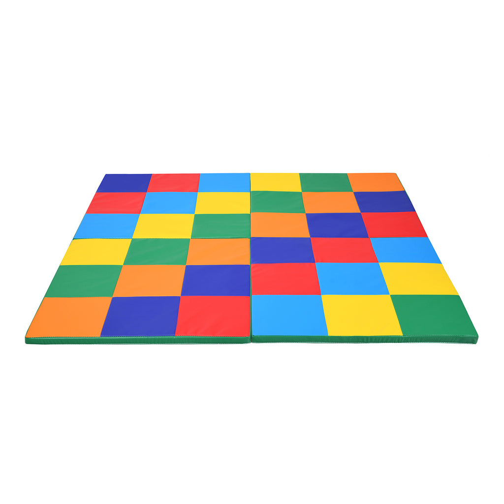 58 Inch Toddler Folding Play Mat - Multicolor Foam Baby Activity Floor Mat