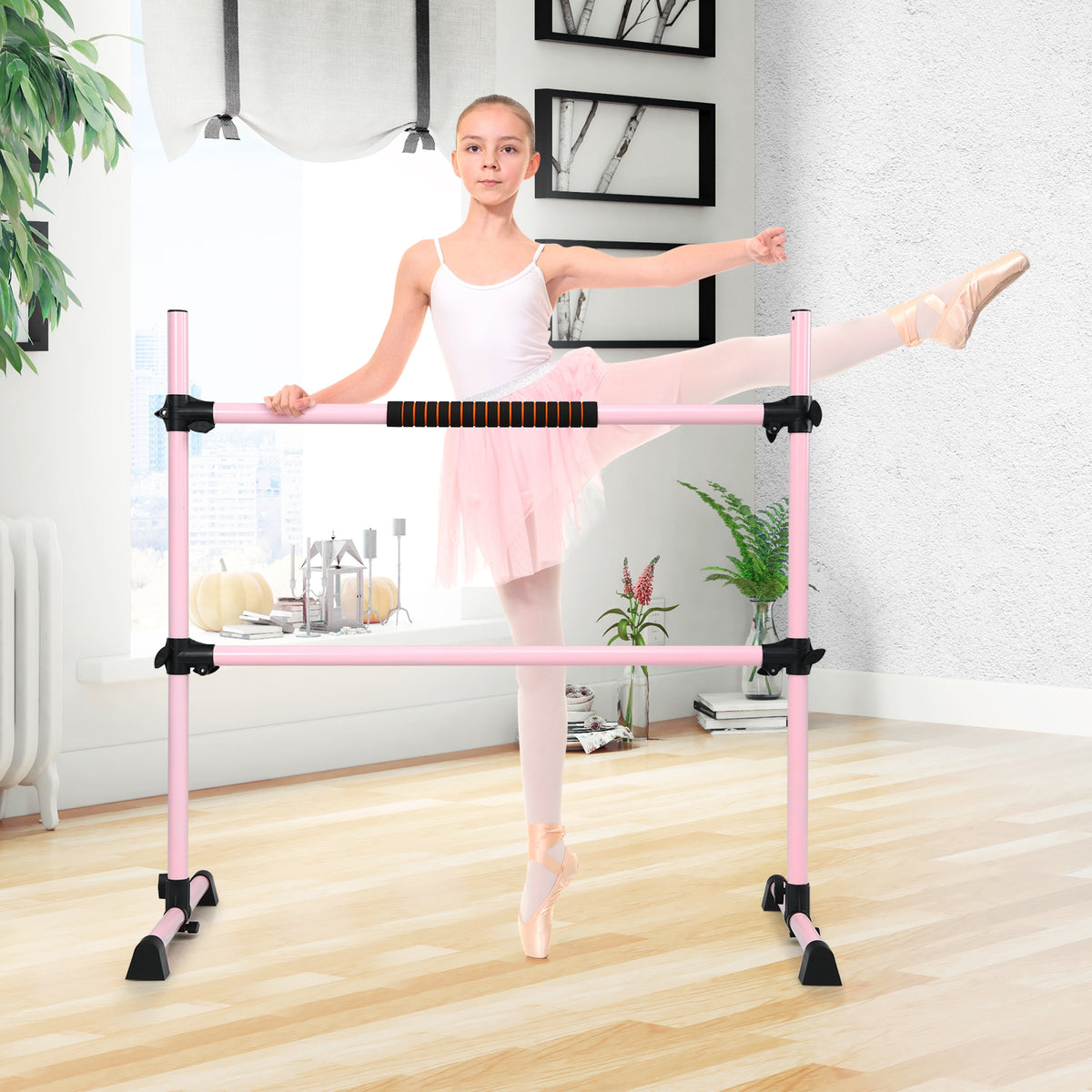 Portable Ballet Barre with Adjustable Height - 4 Feet, Black, Costway