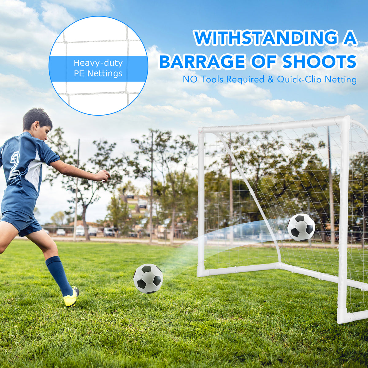 Soccer Goal with Durable UPVC Frame & High-Strength Net - 6x4 ft S