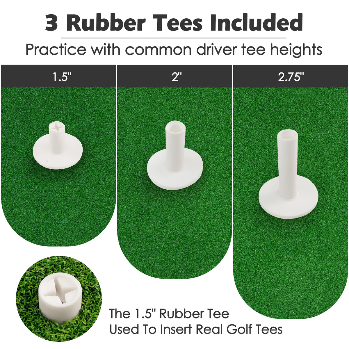 3 x 5 Feet Golf Hitting Mat with 3 Rubber Tees - Realistic Practice for Indoor & Outdoor
