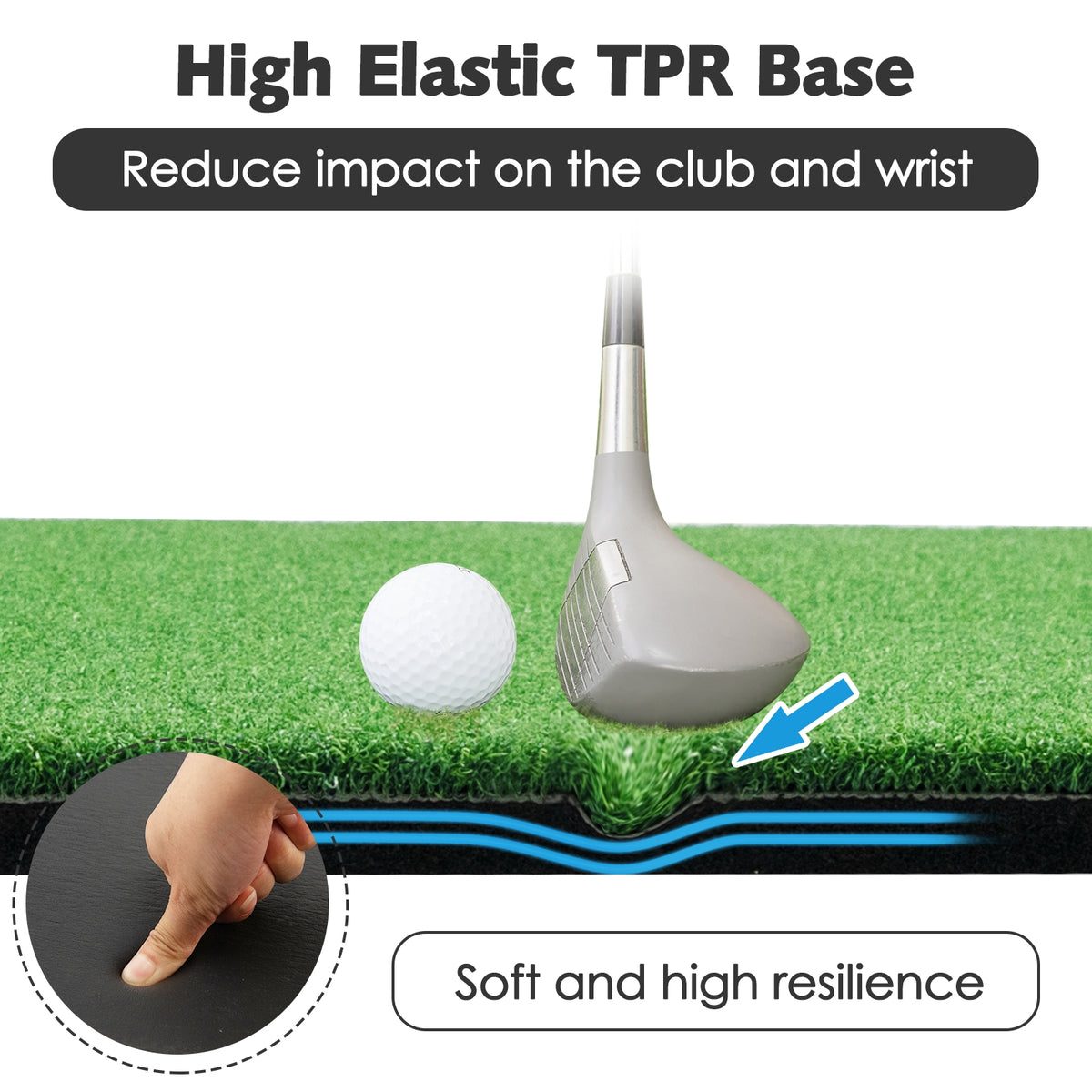 3 x 5 Feet Golf Hitting Mat with 3 Rubber Tees - Realistic Practice for Indoor & Outdoor