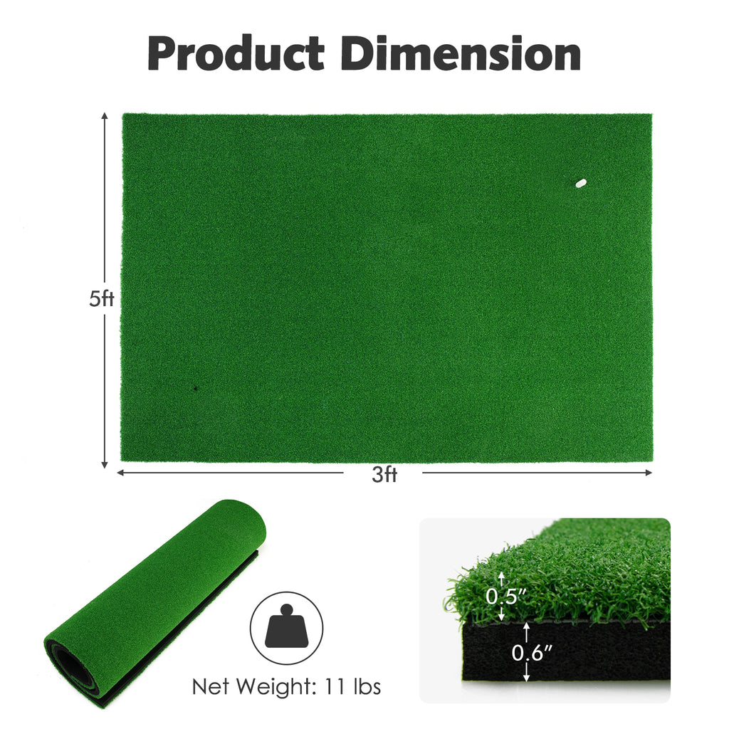 3 x 5 Feet Golf Hitting Mat with 3 Rubber Tees - Realistic Practice for Indoor & Outdoor